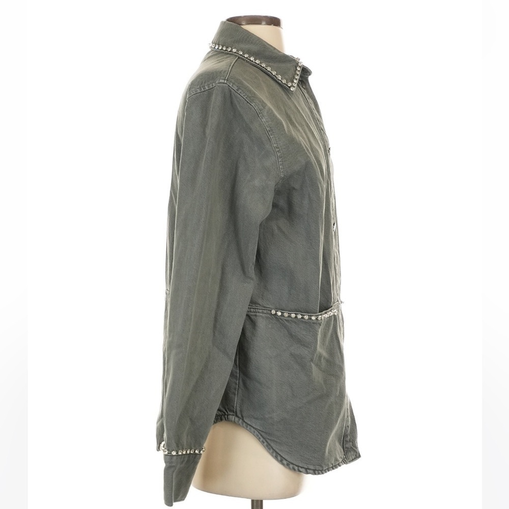 Zara Gray Denim Utility Jacket Studded Embellished Chore Jacket Crystal Detail - Picture 4 of 6